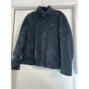 Pendleton Womens Sz XL Fuzzy Zip Jacket Sherpa Teddy Fleece Blue Distressed